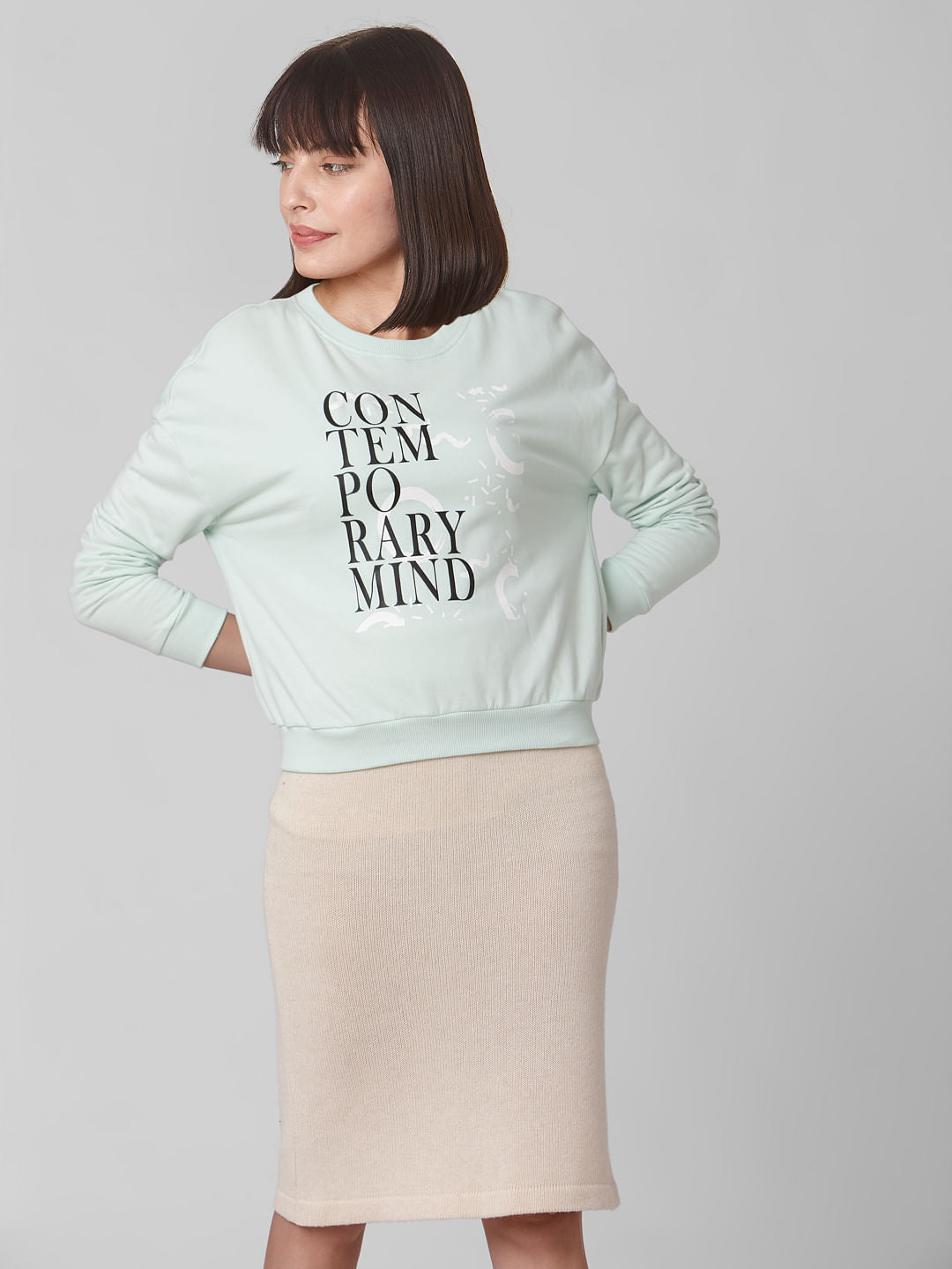 Sky Blue Typographic Print Sweatshirt - XS