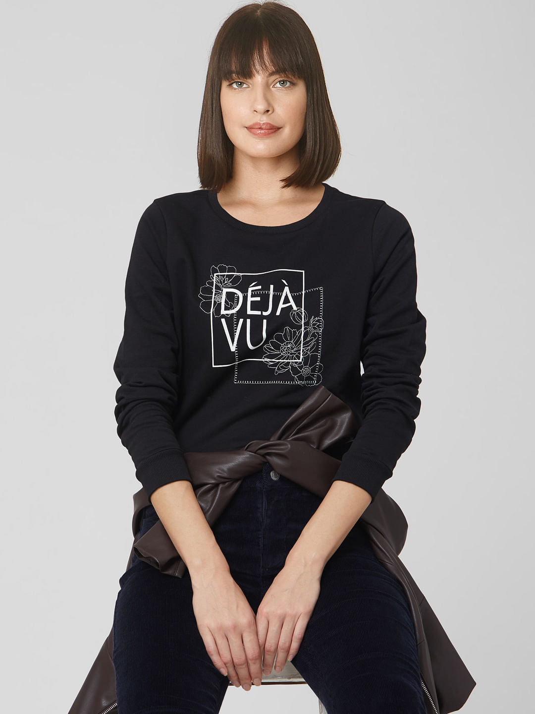 Black Typographic Print Sweatshirt