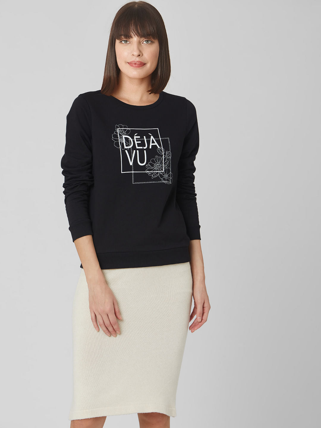 Black Typographic Print Sweatshirt