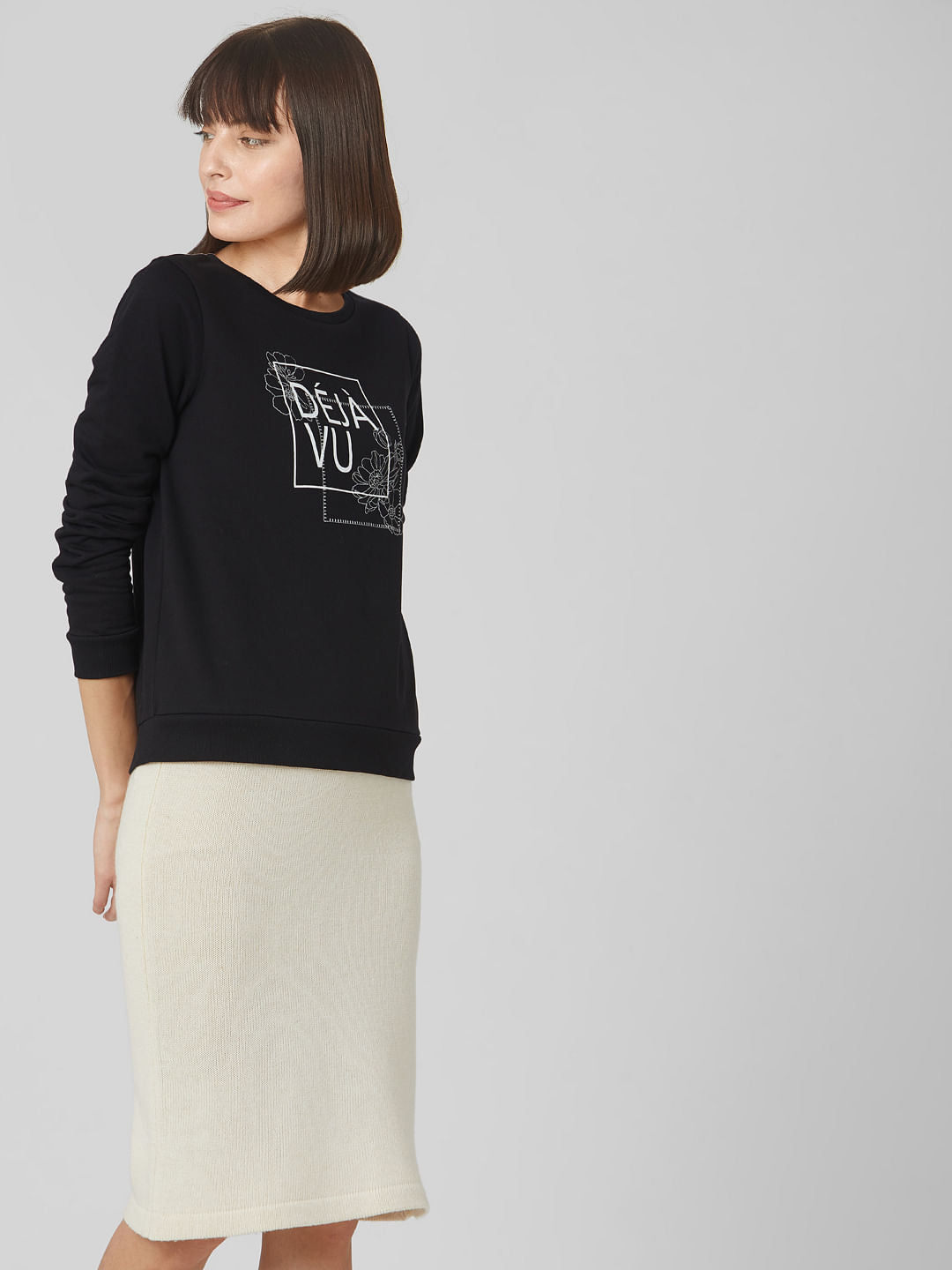 Black Typographic Print Sweatshirt