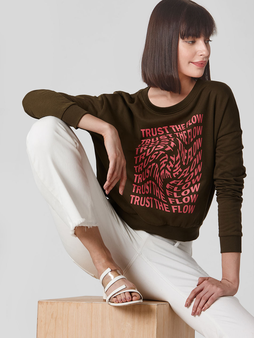 Green Slogan Print Sweatshirt