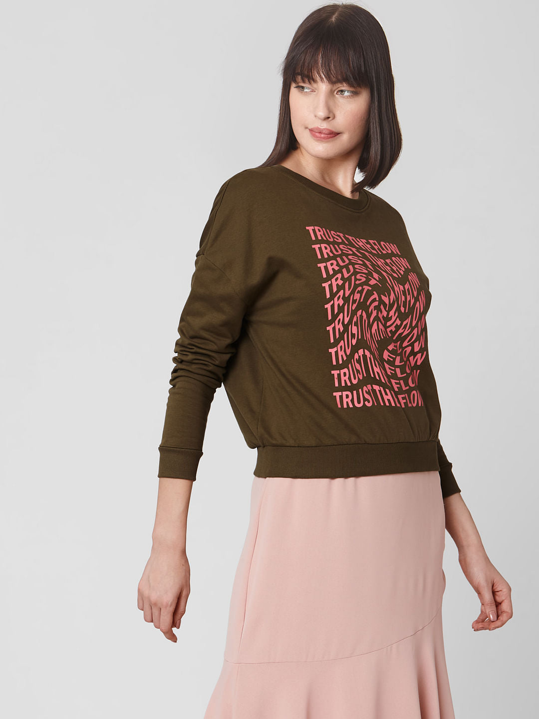 Green Slogan Print Sweatshirt