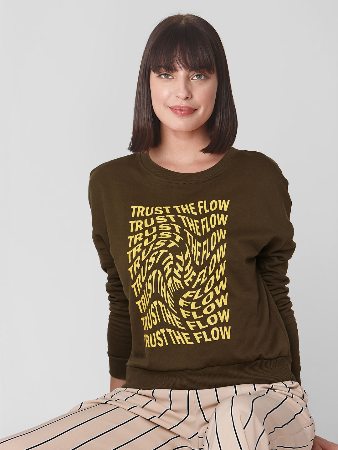 Green Slogan Print Sweatshirt
