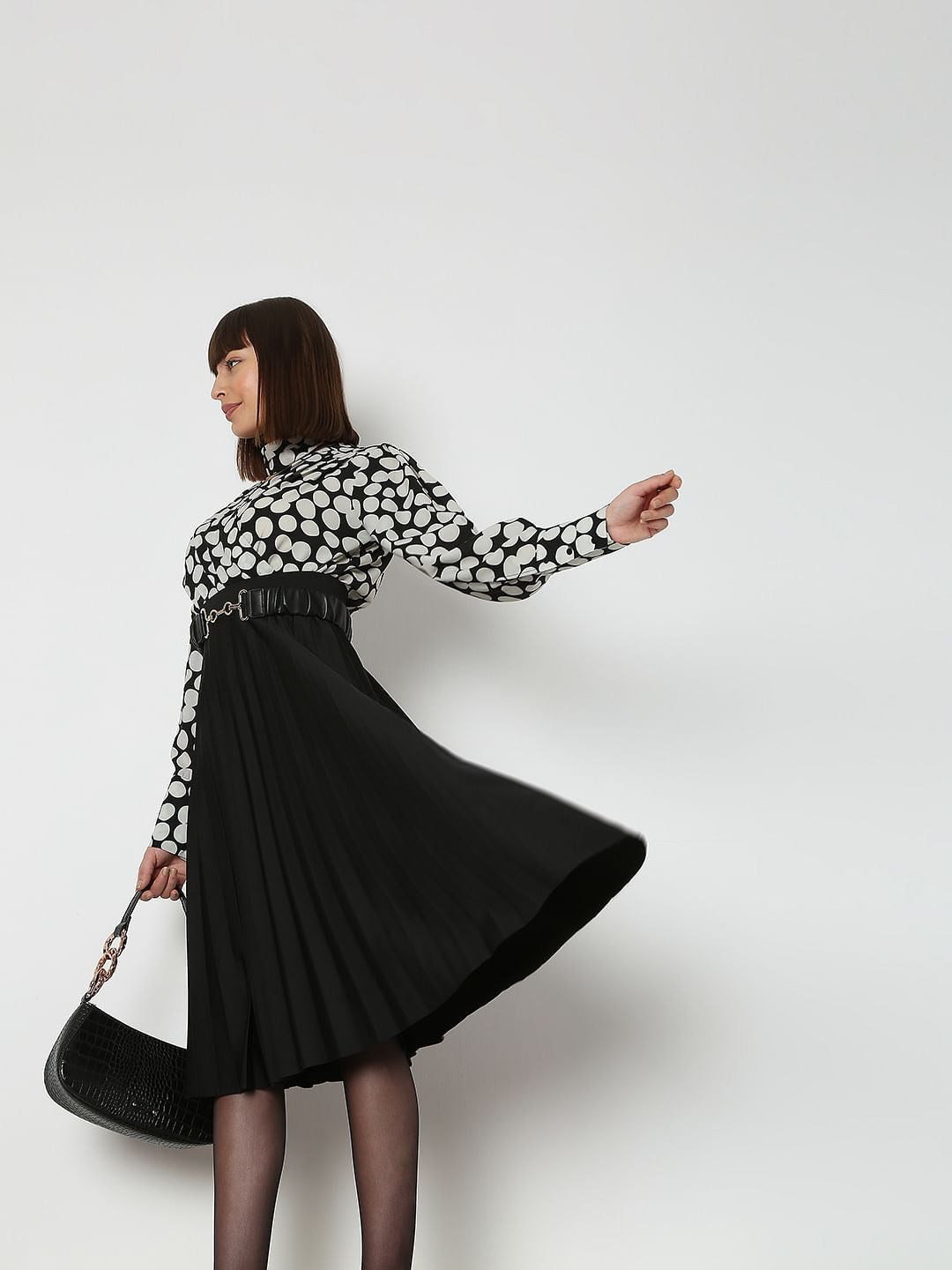 Black Polka Dot Wrap Top