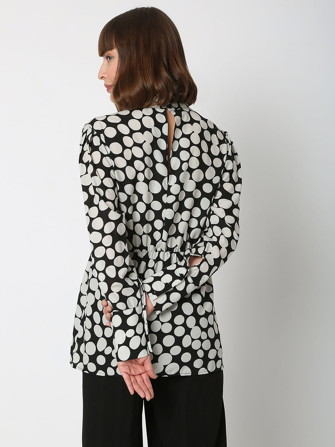 Black Polka Dot Wrap Top