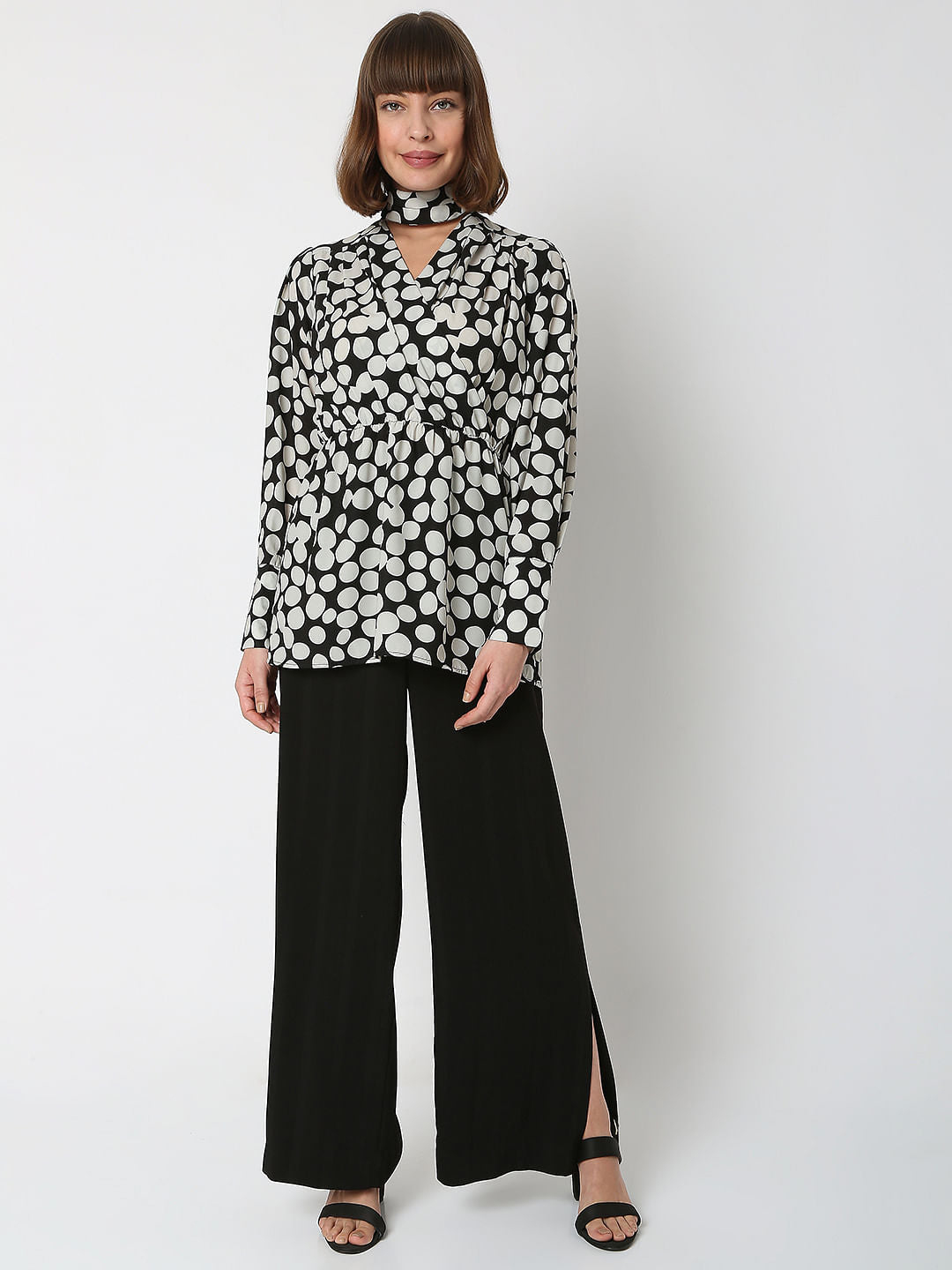 Black Polka Dot Wrap Top