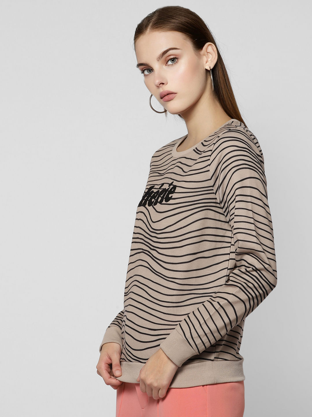 Beige Text Print Sweatshirt