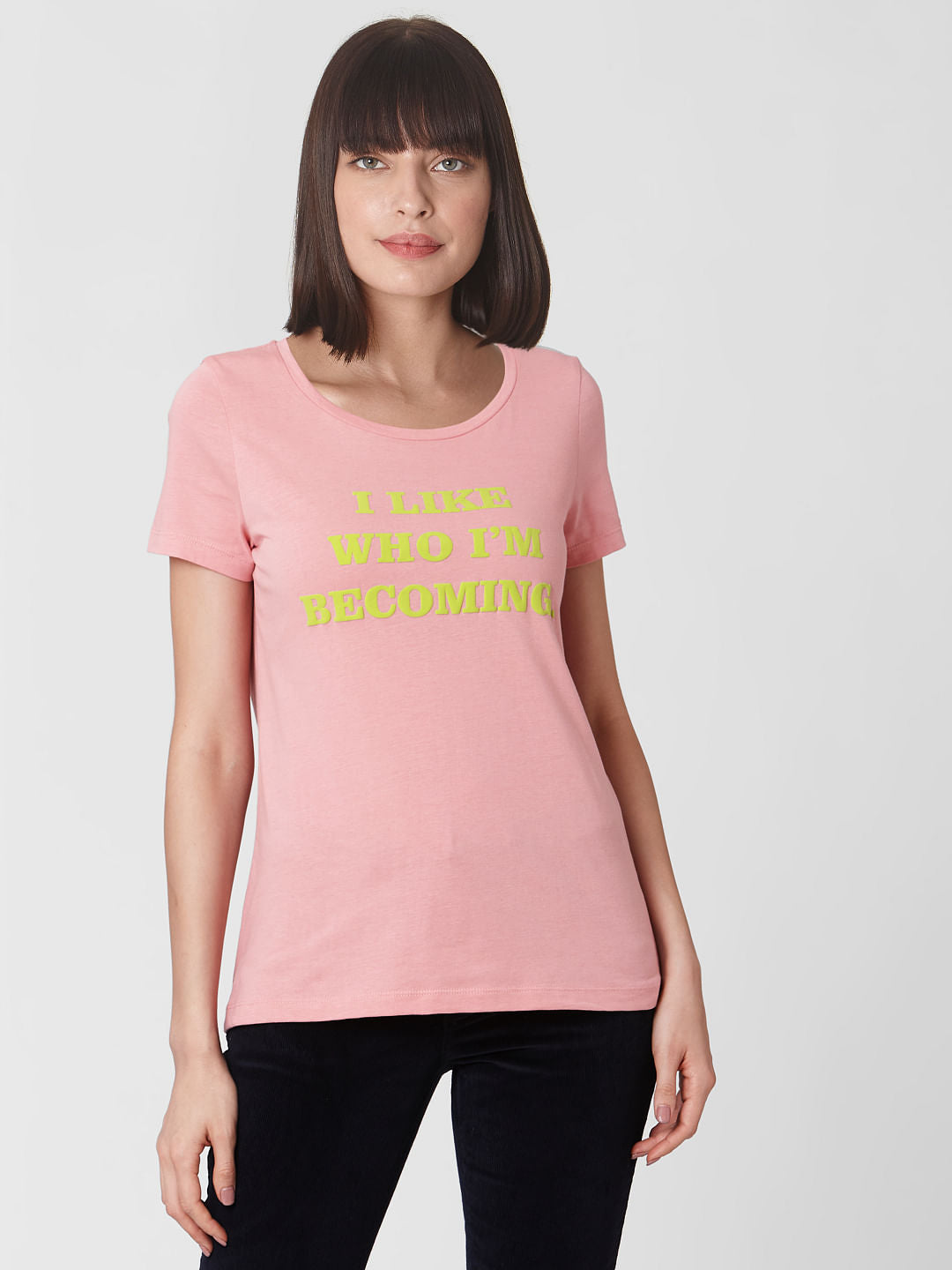 Pink Typographic Print T-Shirt - S