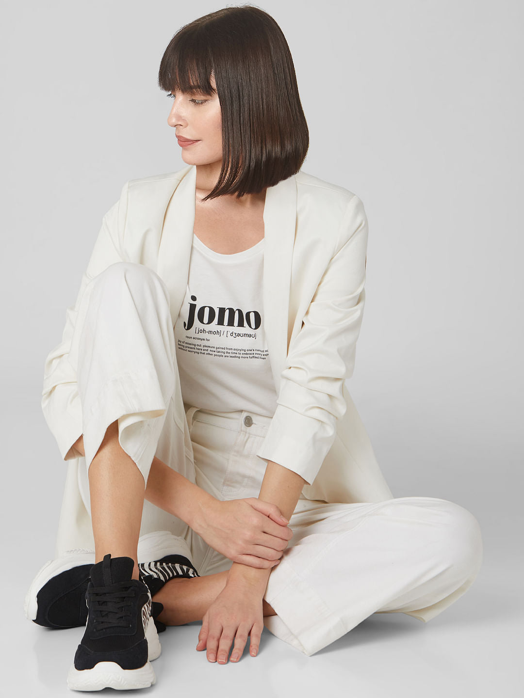 White Quote Print T-Shirt - XS