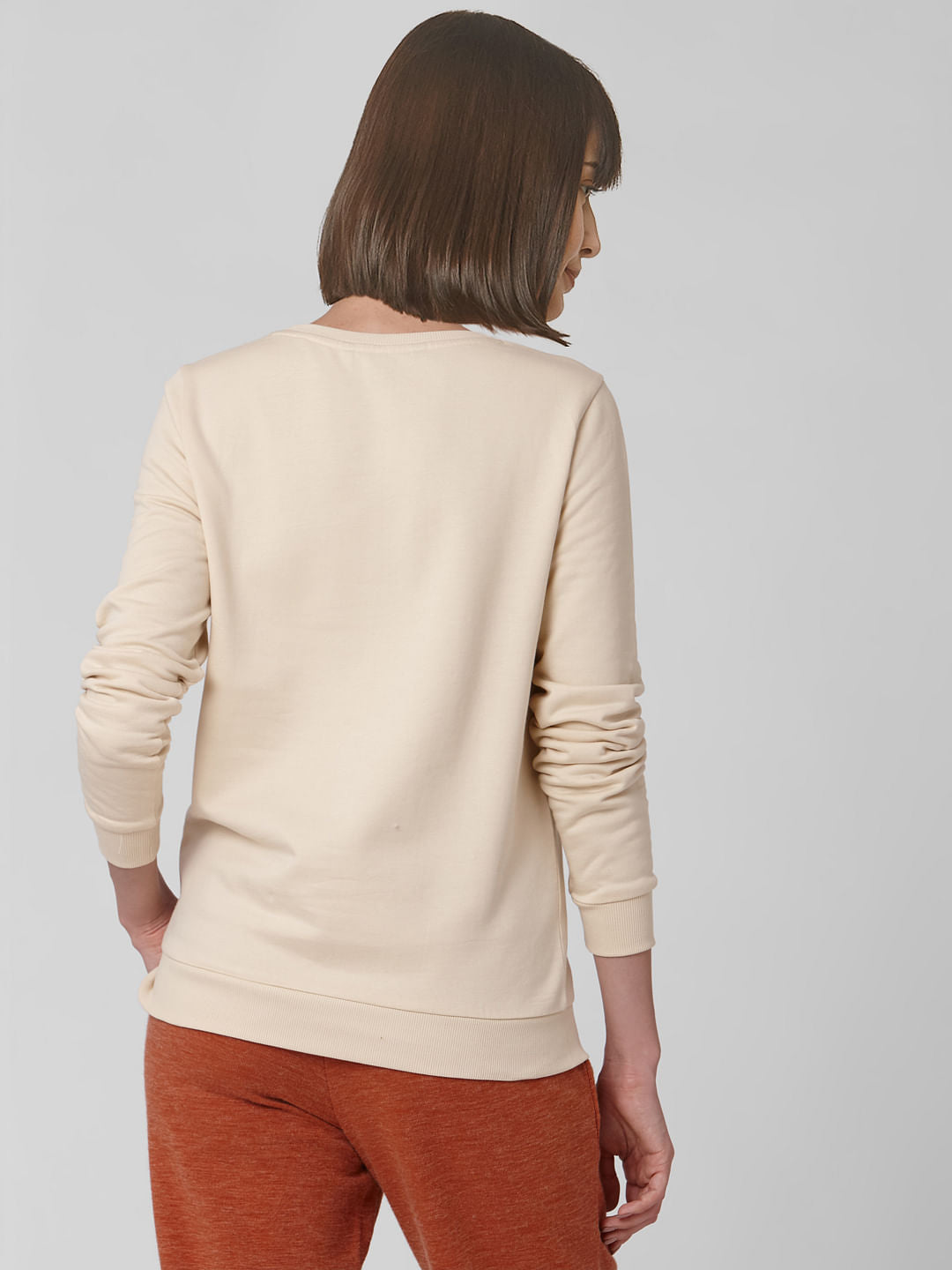 Beige Slogan Print Sweatshirt