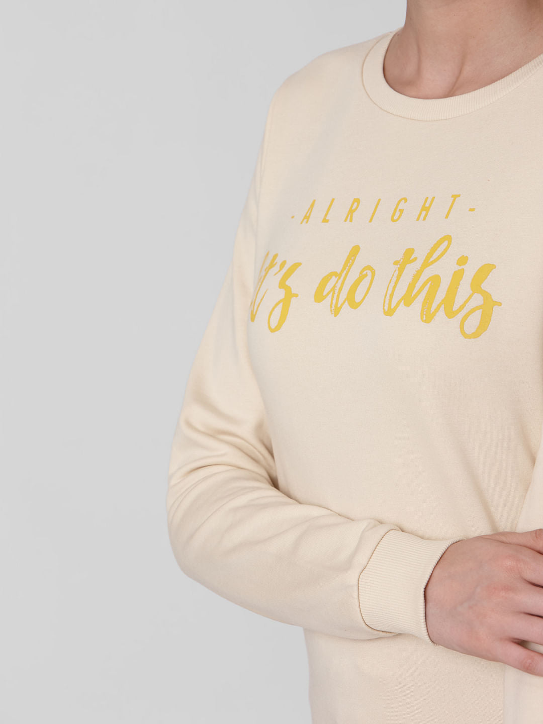 Beige Slogan Print Sweatshirt