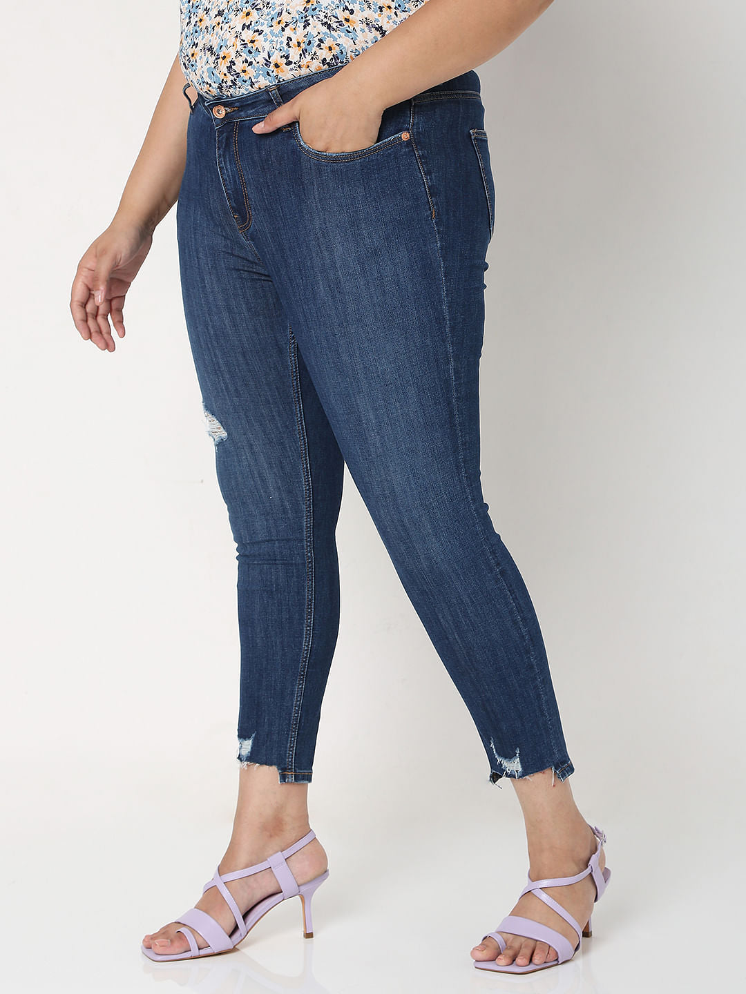 Curve Blue Ripped Wendy Skinny Jeans
