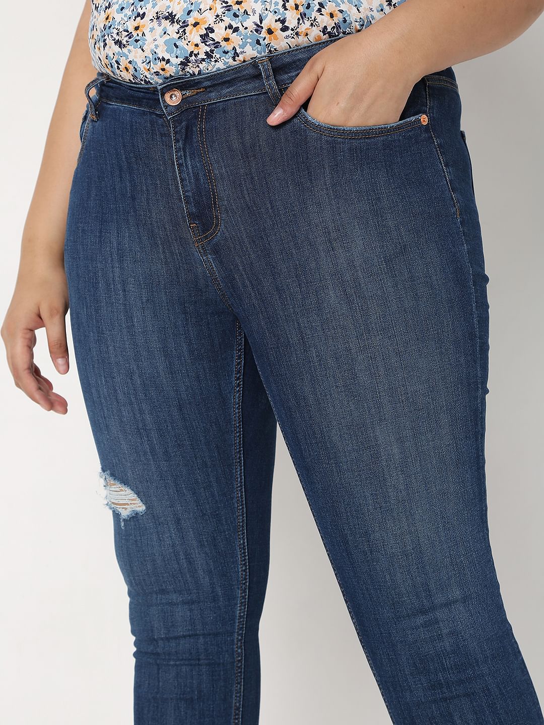 Curve Blue Ripped Wendy Skinny Jeans