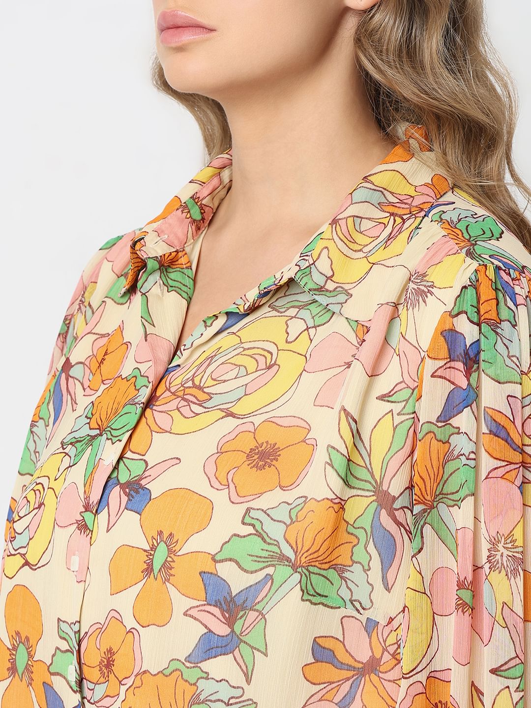 Curve Yellow Floral Print Shirt