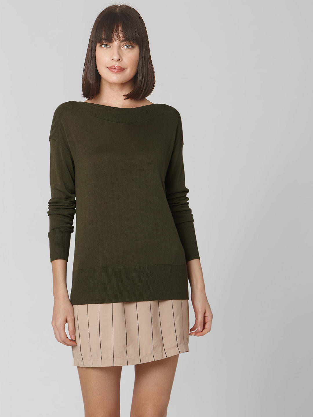 Green Boat Neck Pullover