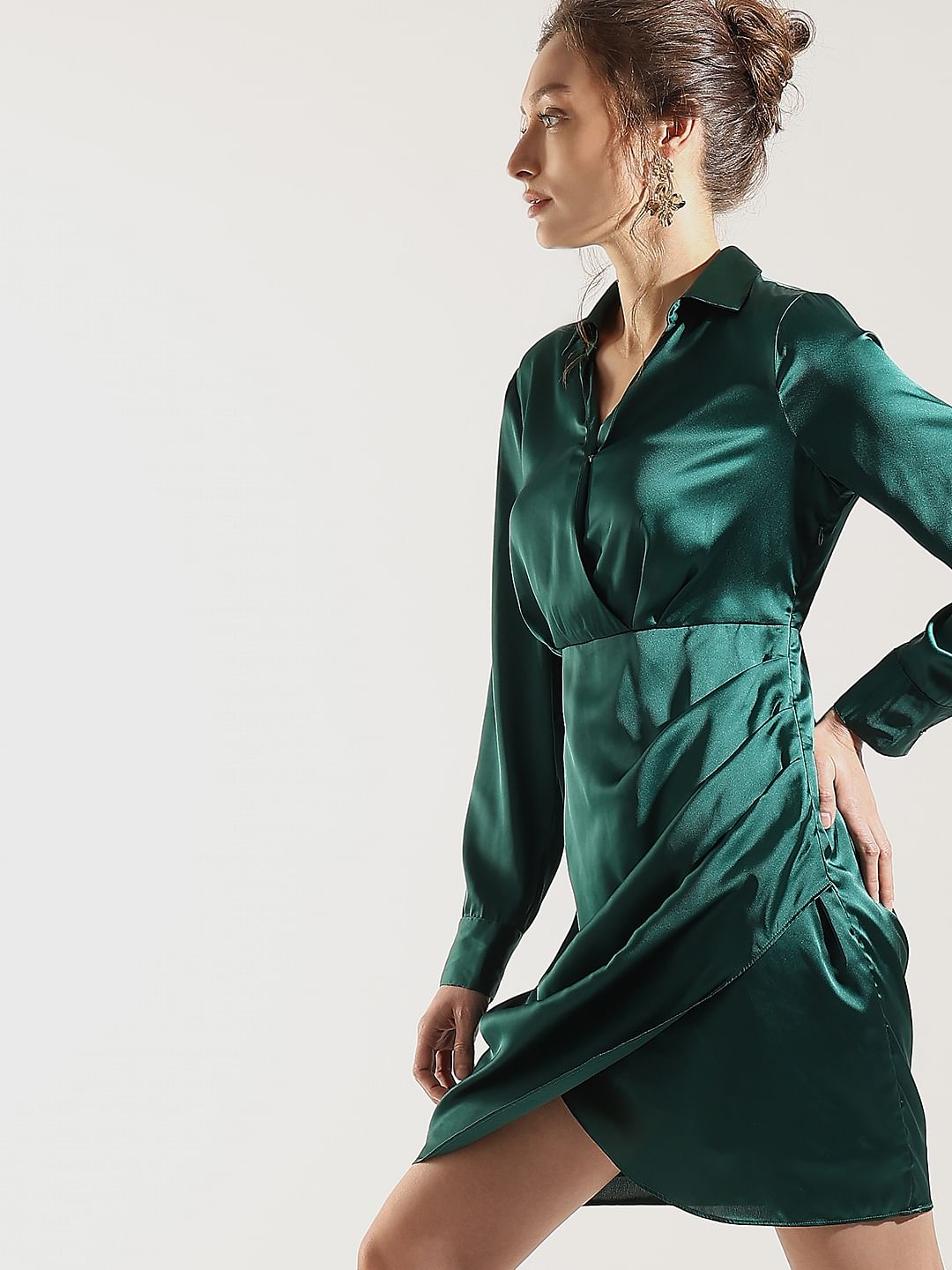 Teal Satin Shirt Dress Teal Satin Shirt Dress