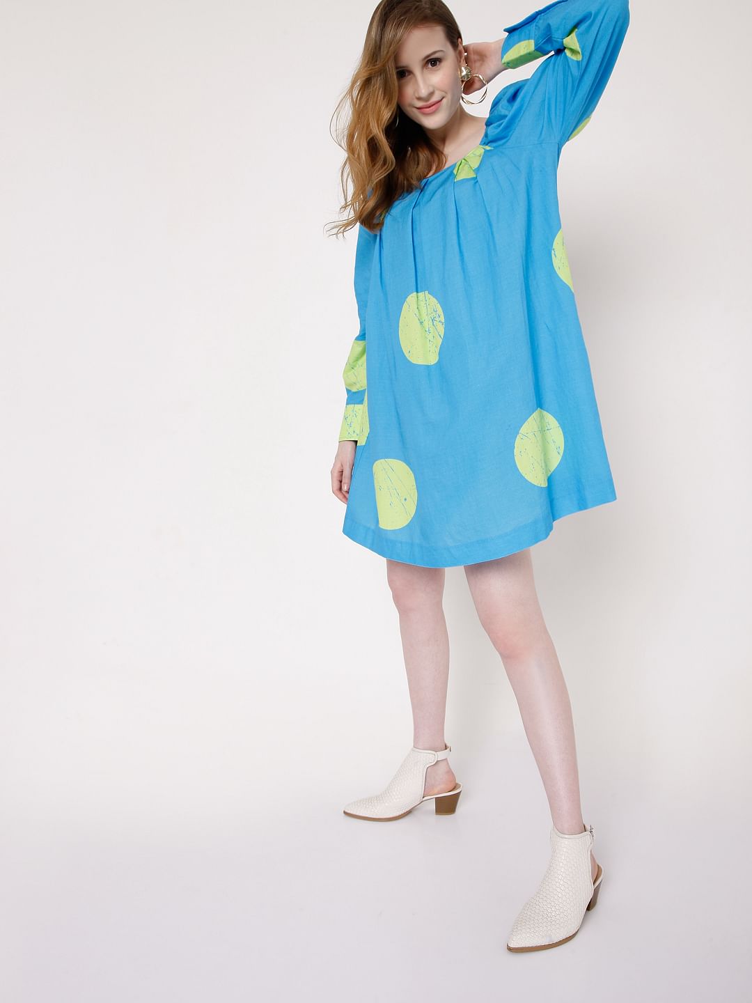 Blue Large Polka Dotted Shift Dress