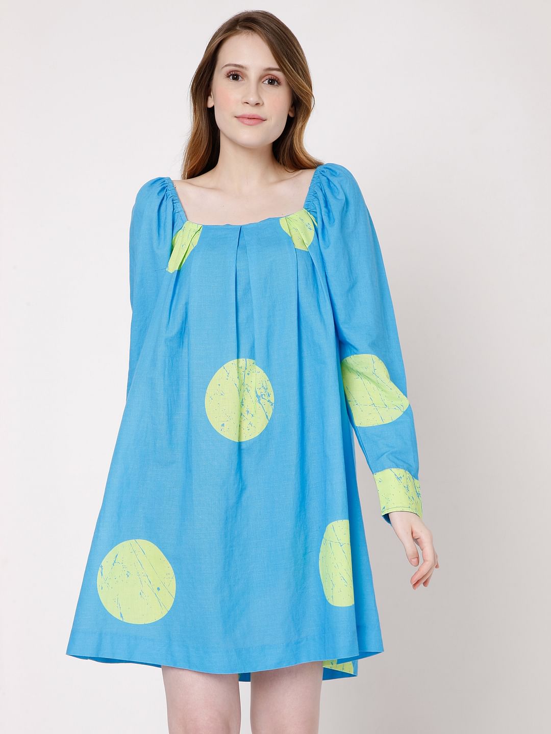 Blue Large Polka Dotted Shift Dress