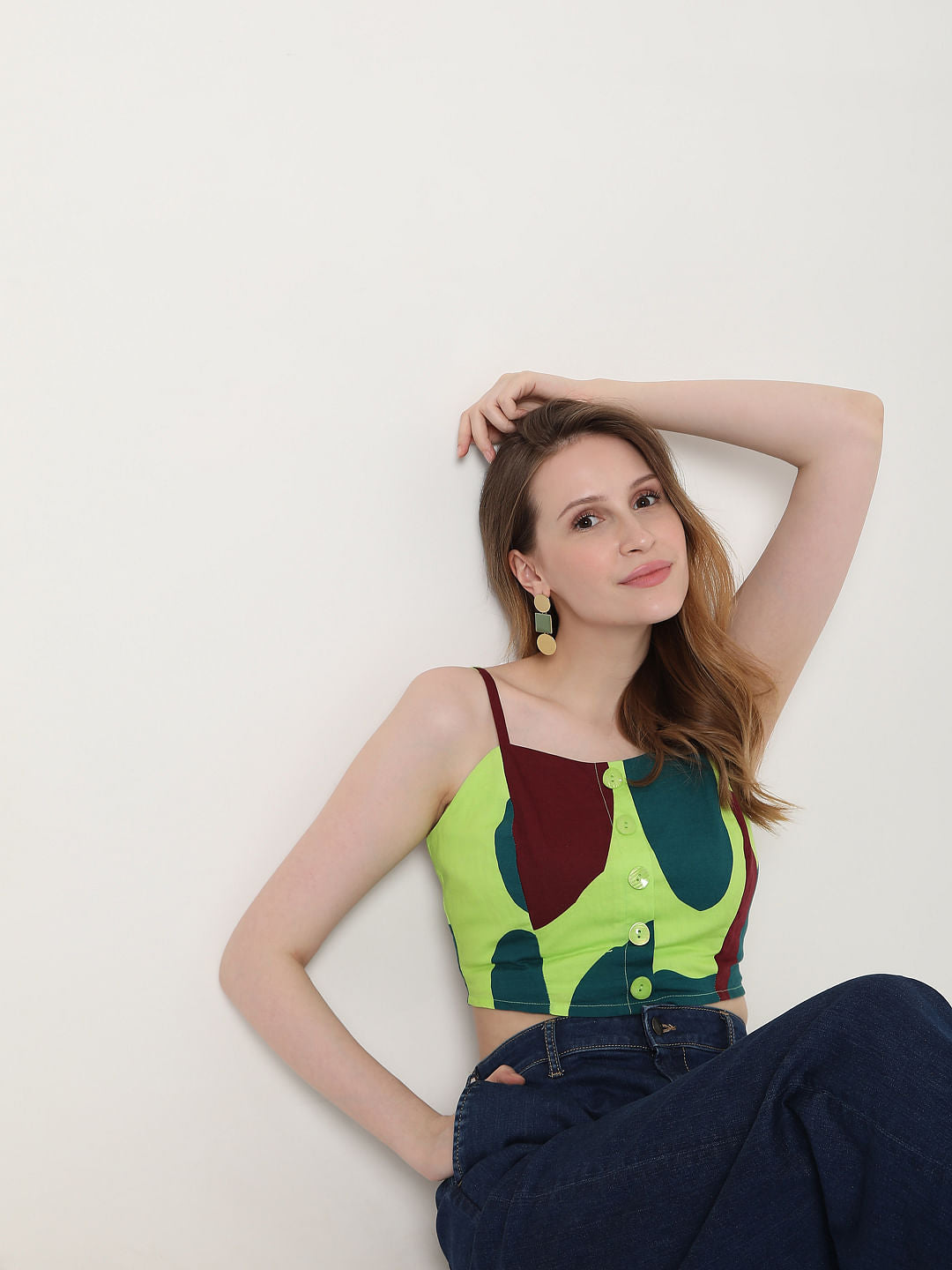 Green Printed Crop Top