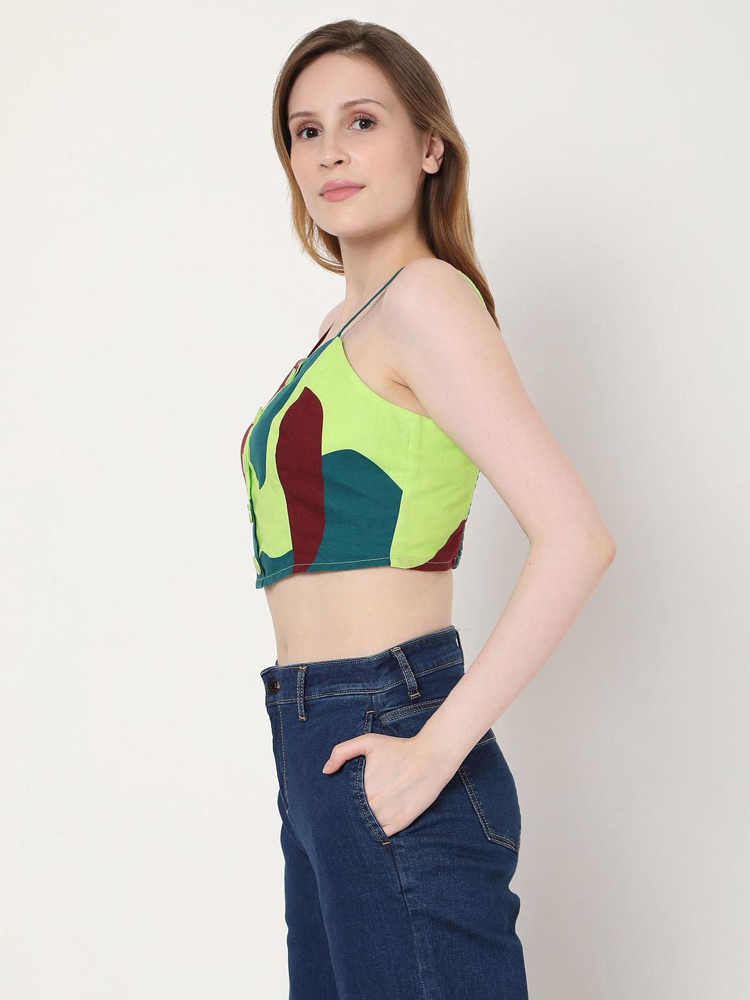 Green Printed Crop Top