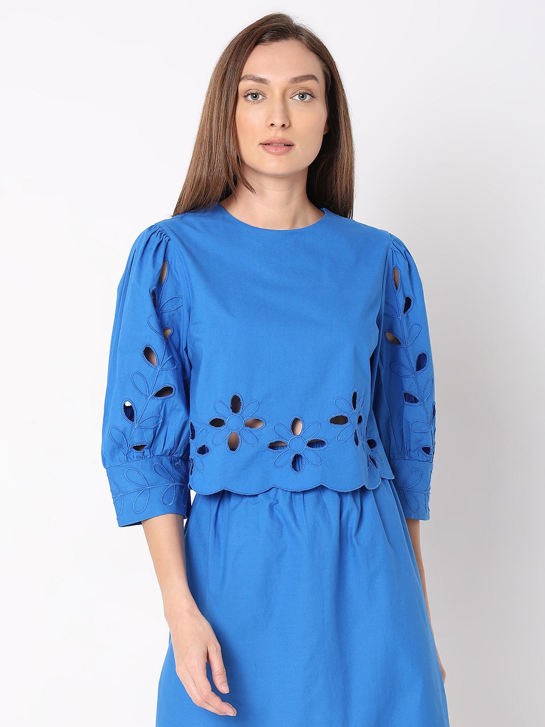 Blue Schiffli Co-Ord Set Top