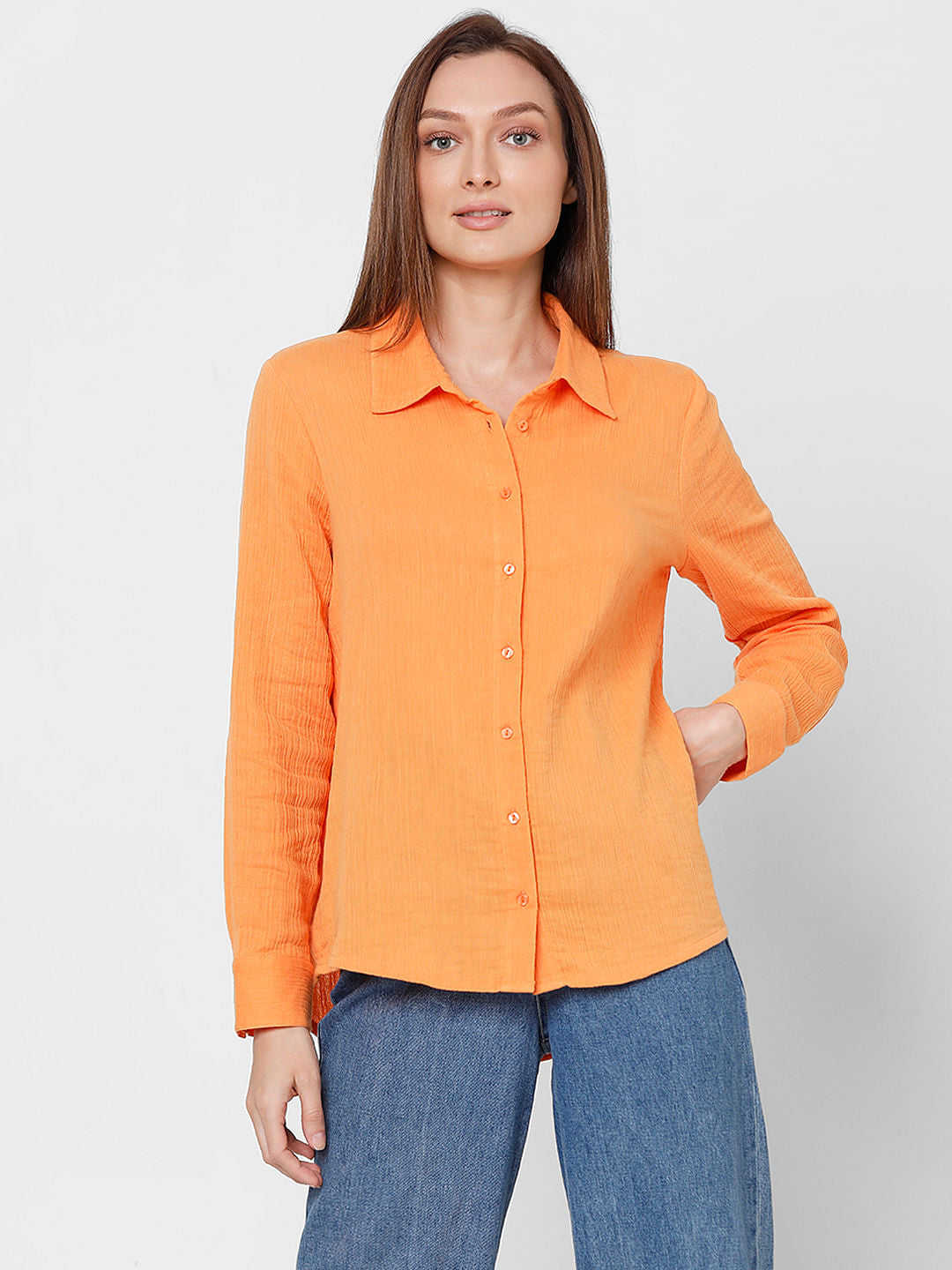 Orange Crinkle Weave Shirt