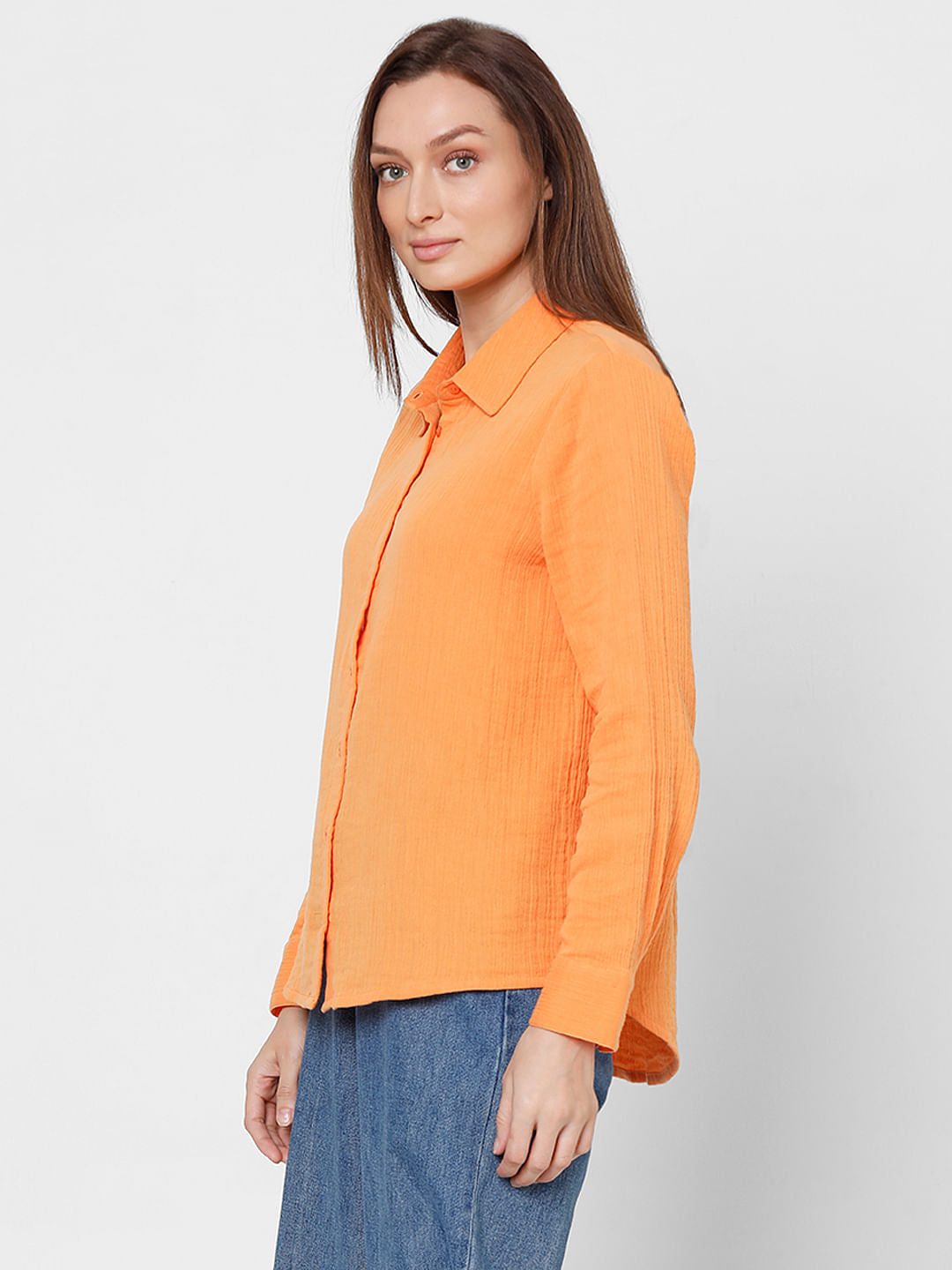 Orange Crinkle Weave Shirt