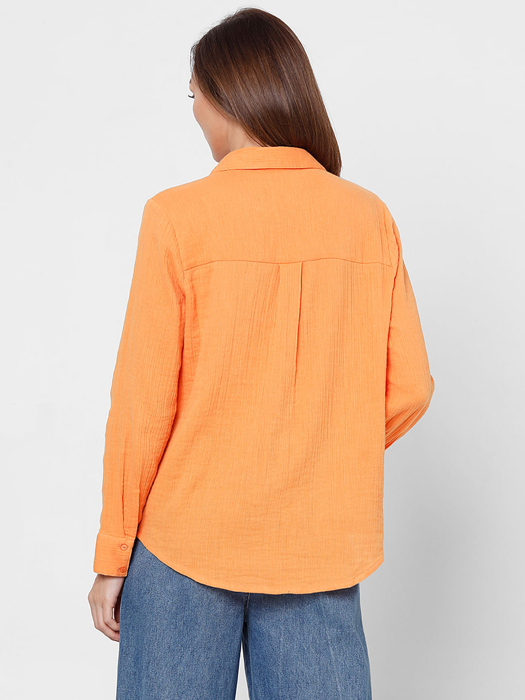 Orange Crinkle Weave Shirt