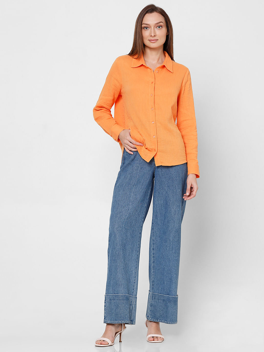 Orange Crinkle Weave Shirt