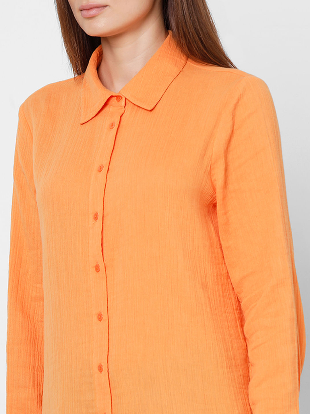 Orange Crinkle Weave Shirt