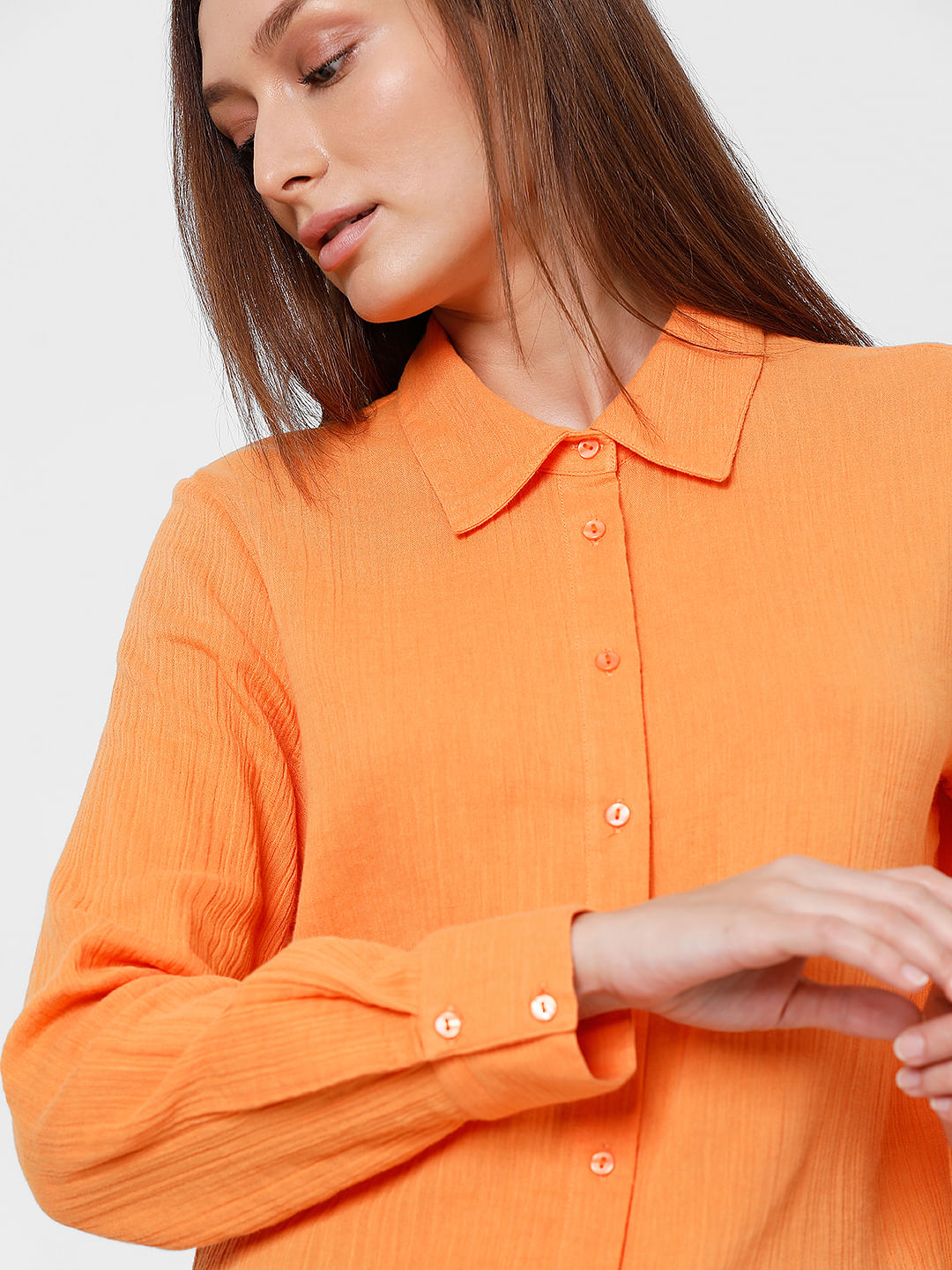 Orange Crinkle Weave Shirt