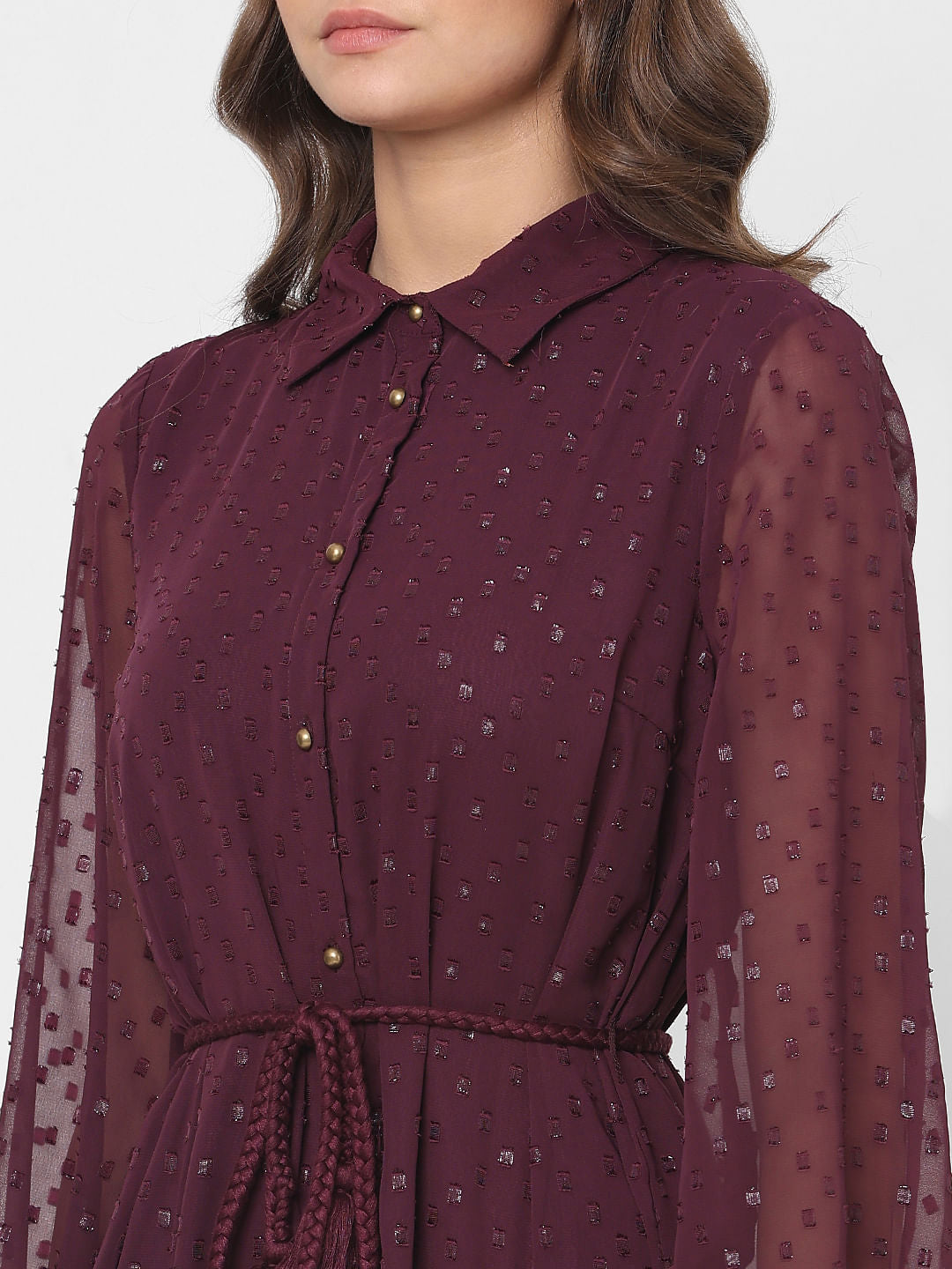 Maroon Shimmer Short Shirt Dress