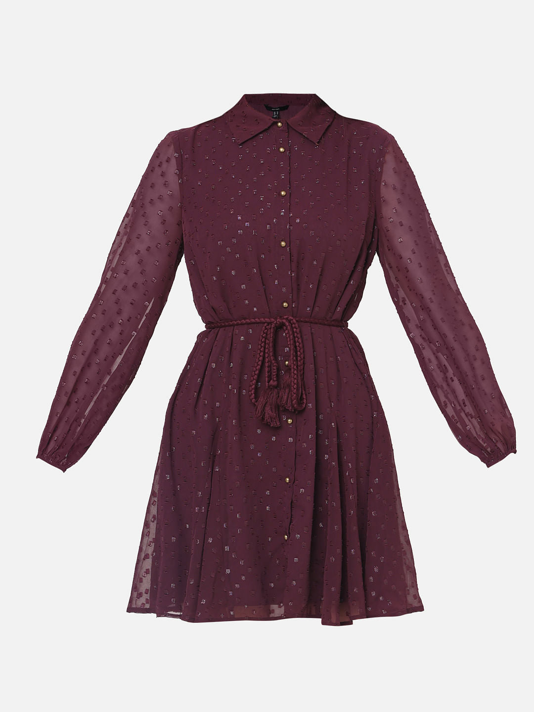 Maroon Shimmer Short Shirt Dress
