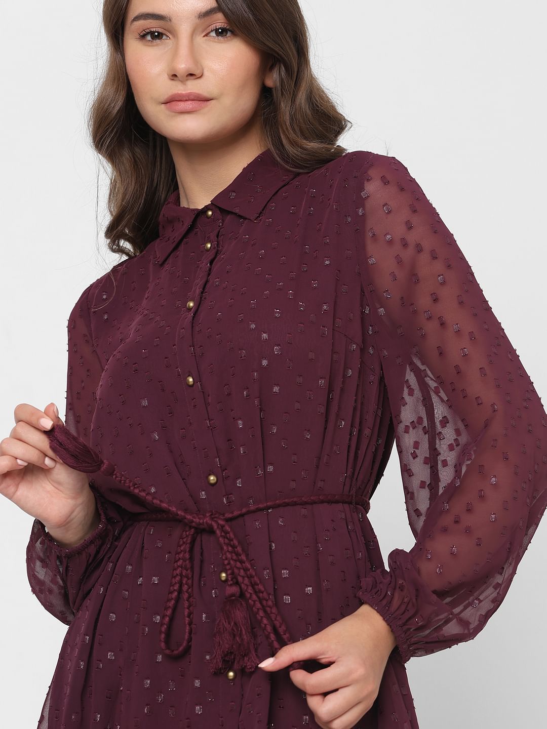 Maroon Shimmer Short Shirt Dress
