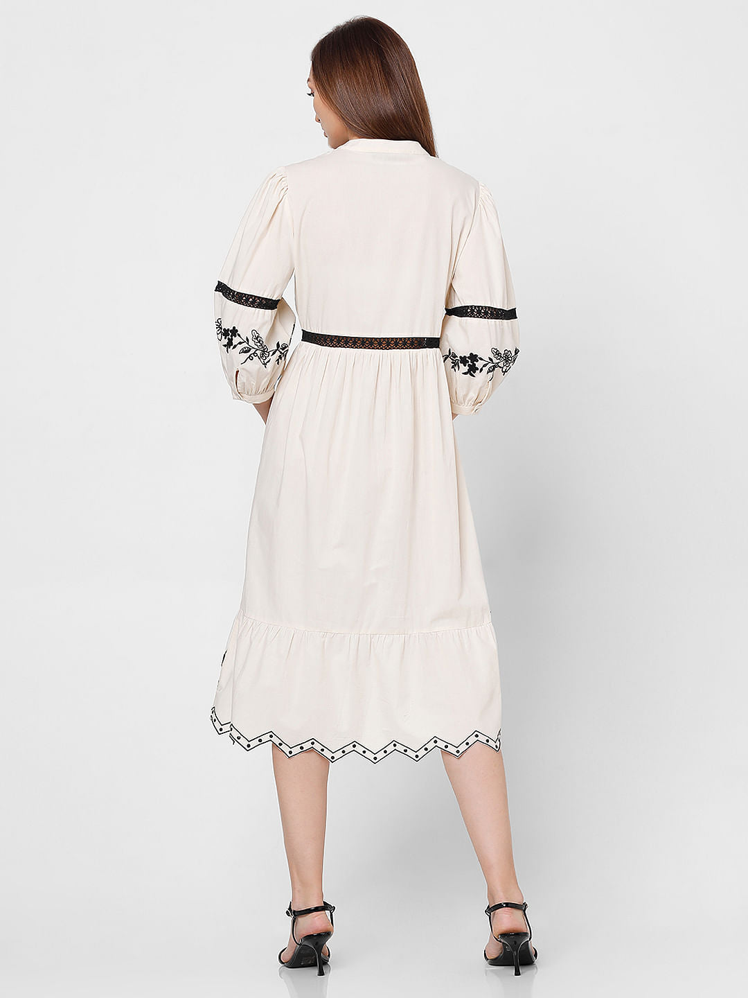 Ecru Embroidered Fit & Flare Dress
