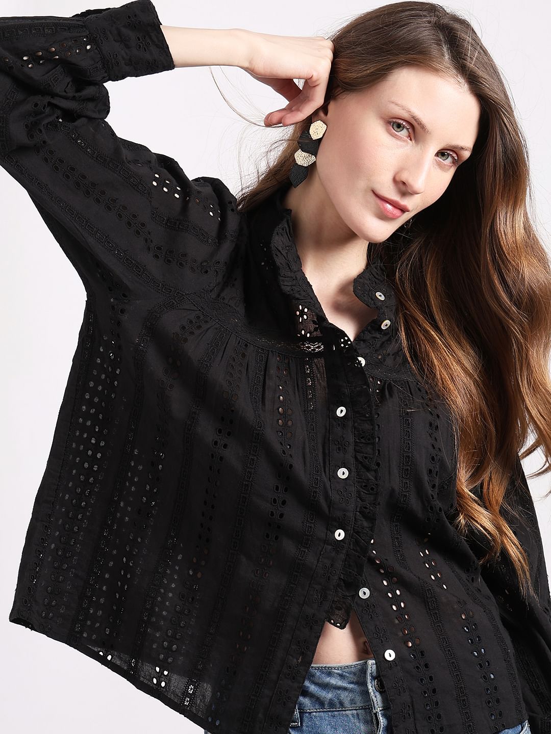 Black Schiffli Cotton Top