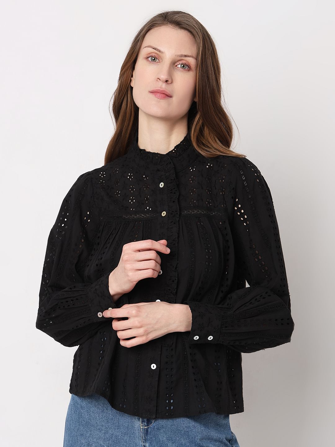 Black Schiffli Cotton Top