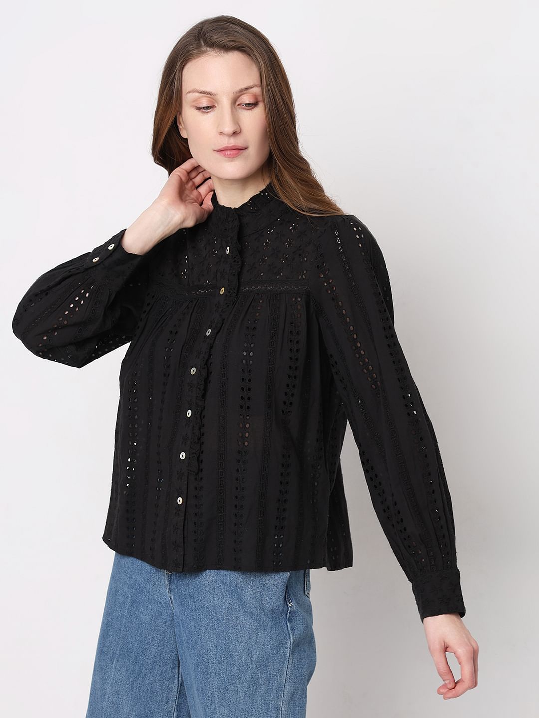 Black Schiffli Cotton Top