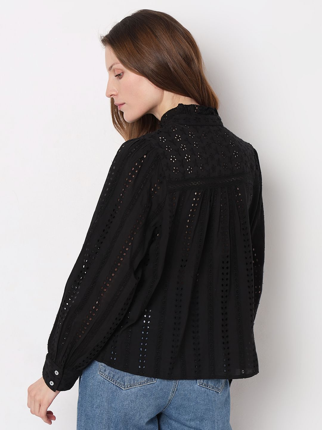 Black Schiffli Cotton Top