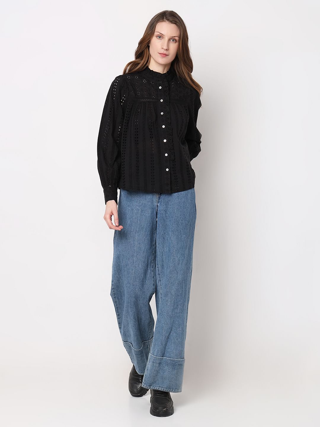 Black Schiffli Cotton Top