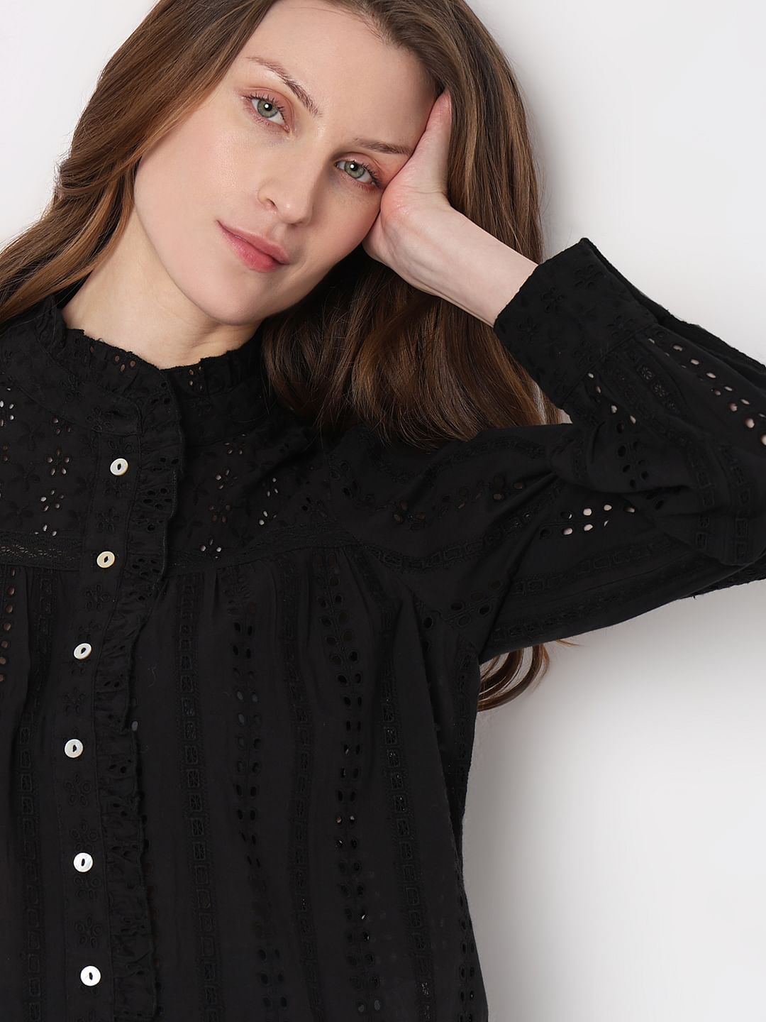 Black Schiffli Cotton Top