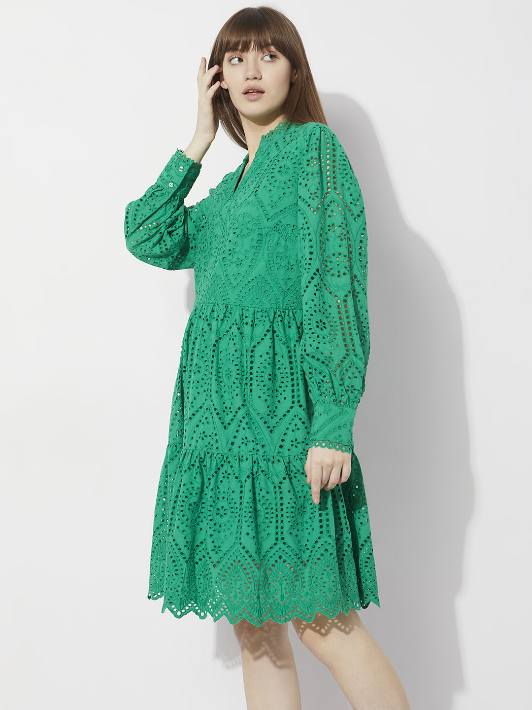 Green Schiffli Cut-Out Shift Dress