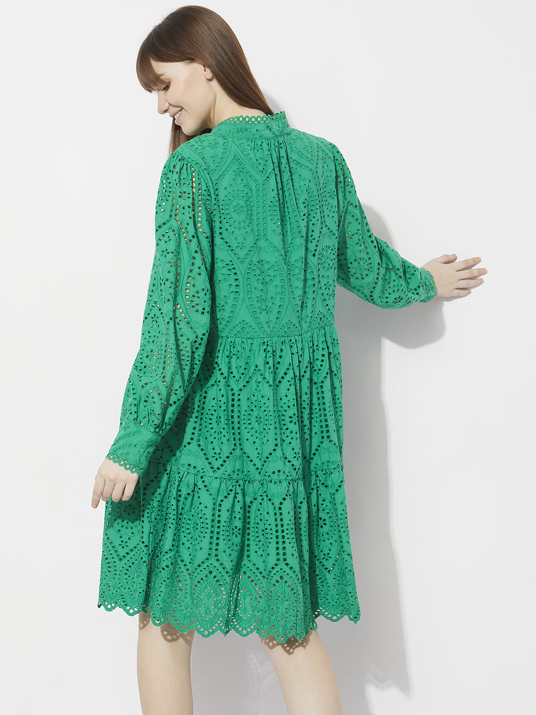 Green Schiffli Cut-Out Shift Dress