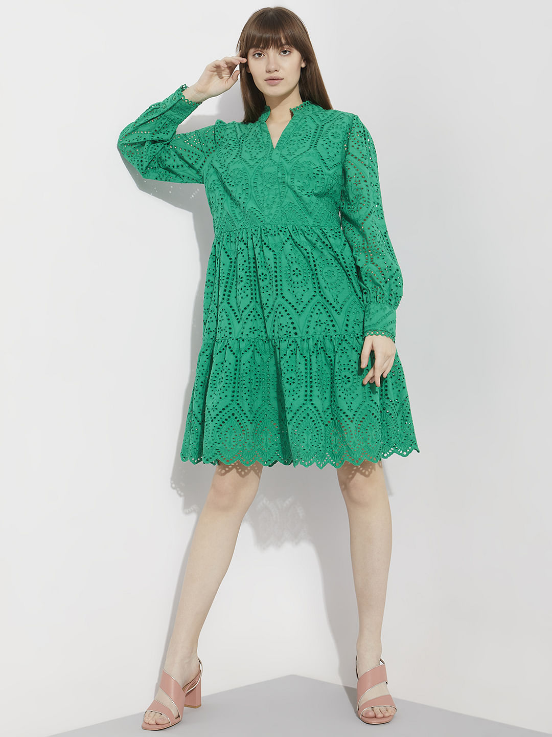 Green Schiffli Cut-Out Shift Dress