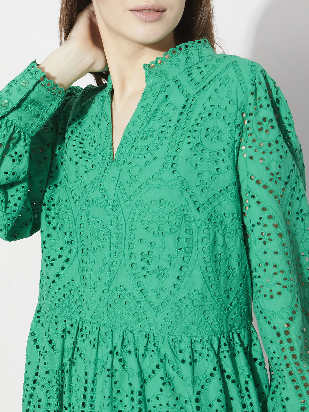Green Schiffli Cut-Out Shift Dress