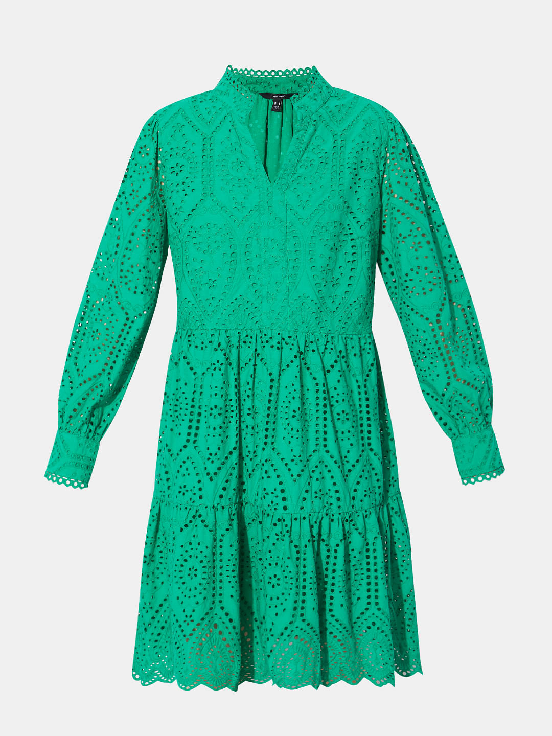 Green Schiffli Cut-Out Shift Dress