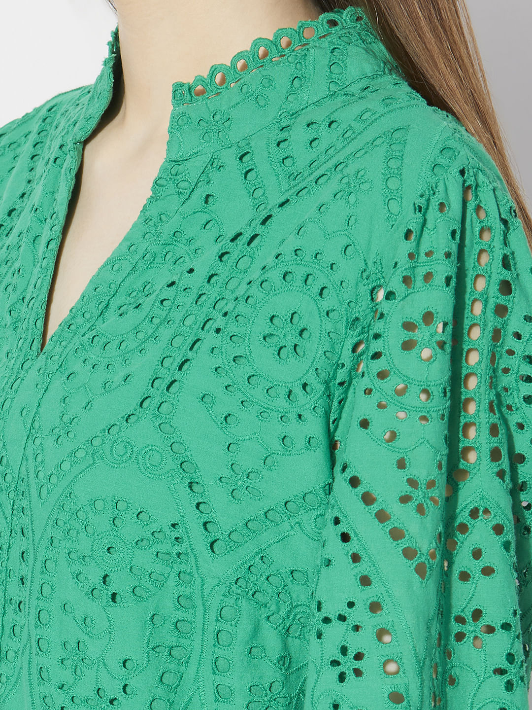 Green Schiffli Cut-Out Shift Dress