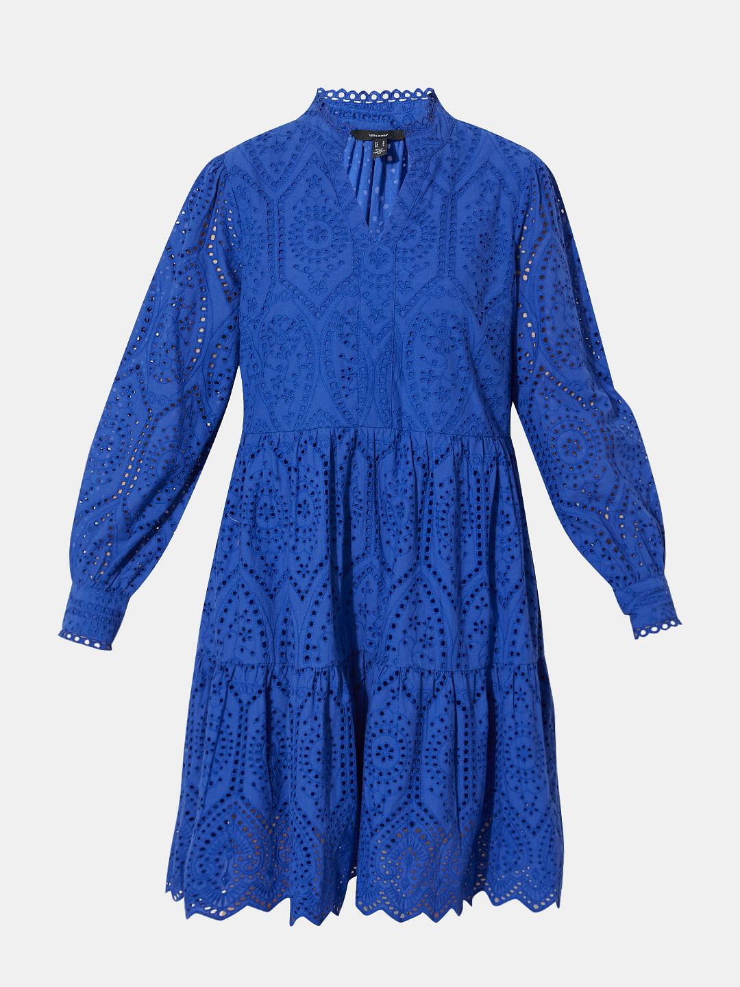 Blue Schiffli Cut-Out Shift Dress