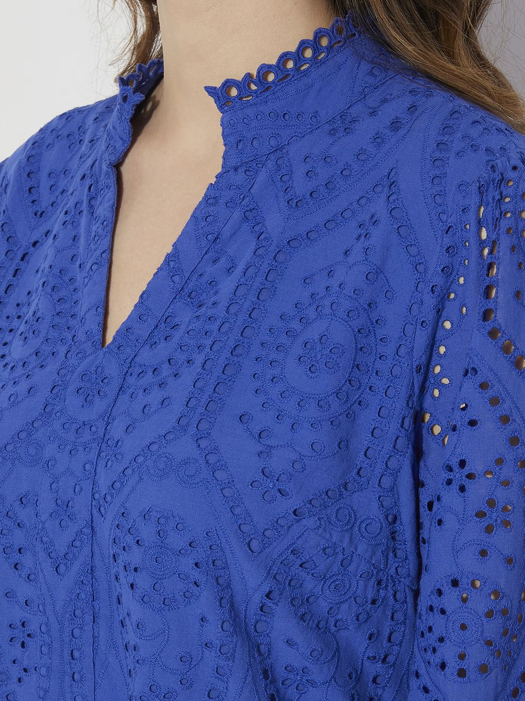 Blue Schiffli Cut-Out Shift Dress