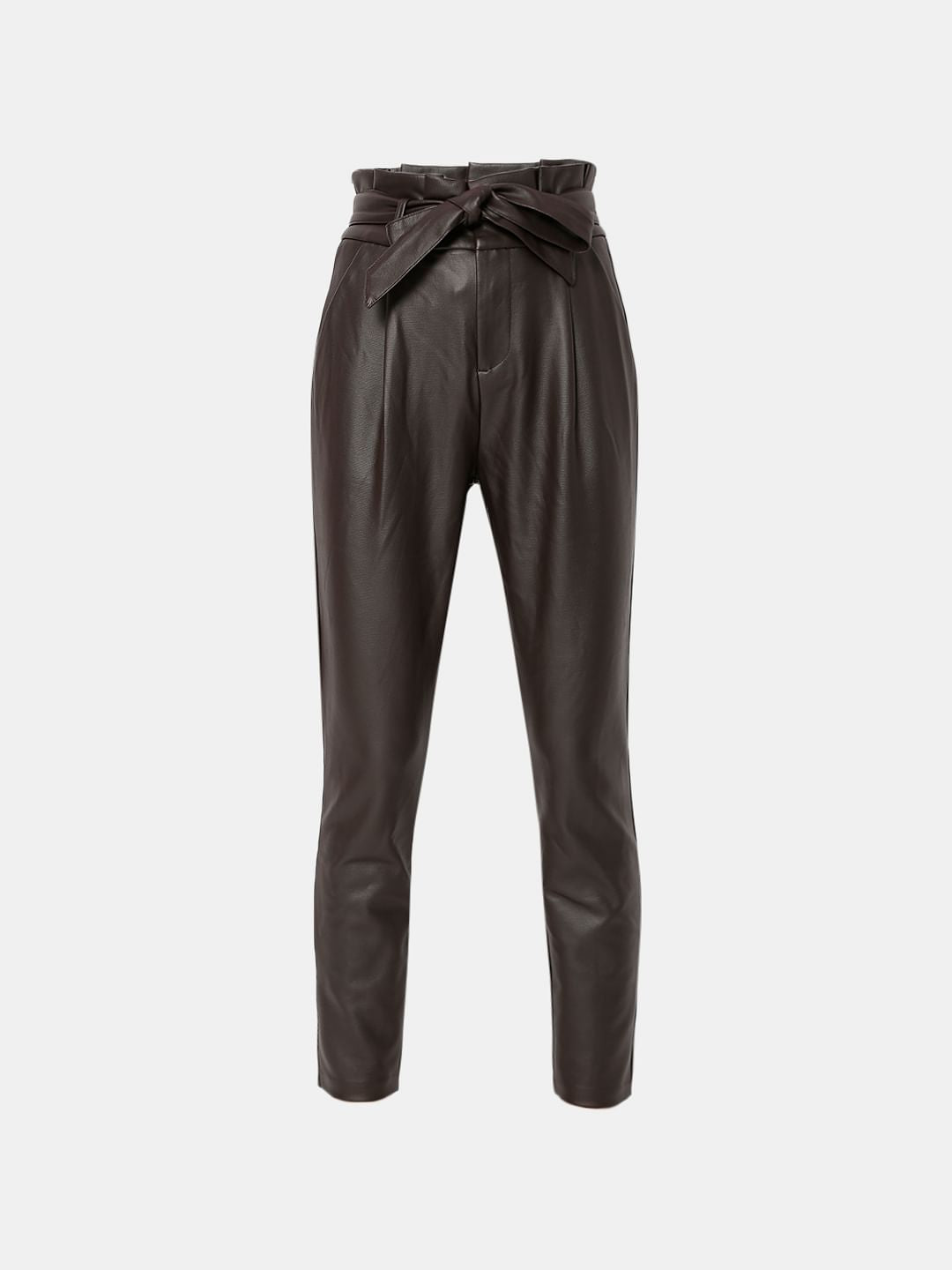 Brown High Rise Paperbag Pu Pants